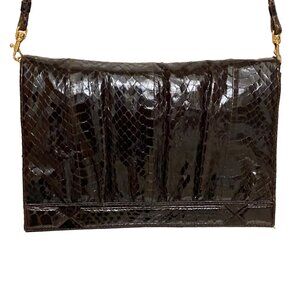 Vintage Mary Ann Rosenfeld Croc Leather Shoulder Bag in Chocolate Brown